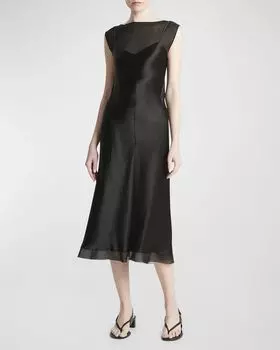 Шифоновое многослойное платье-комбинация миди Vince, цвет Black