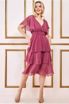 Шифоновое многослойное платье миди с развевающимися рукавами Goddiva, темно-синий