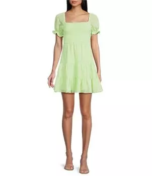 Шифоновое платье Allison & Kelly с короткими рукавами и квадратным вырезом со сборками, зеленый