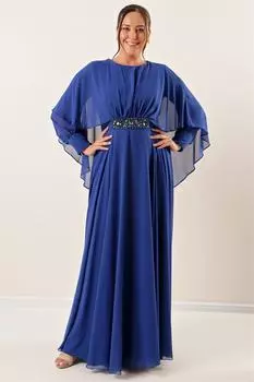 Шифоновое платье больших размеров Saks с расшитой бусинами талией, присборкой спереди, на подкладке By Sayg, темно-синий