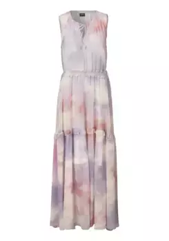 Шифоновое платье BOSS ORANGE "C_Delong 01 Премиум женская мода", с принтом батик по всей поверхности, воланами, регулируемой талией, цвет Open Miscellaneous975