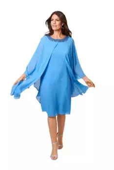 Шифоновое платье HERMANN LANGE Collection (2 шт.), с отделкой пайетками по вырезу, синий