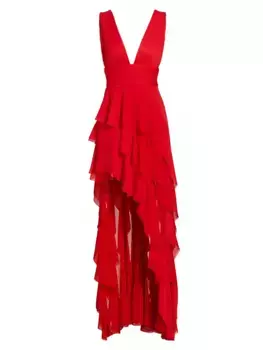 Шифоновое платье Holly с оборками Alice + Olivia, цвет bright ruby