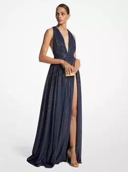 Шифоновое платье Hutton в металлическую полоску из ламе Michael Kors, синий