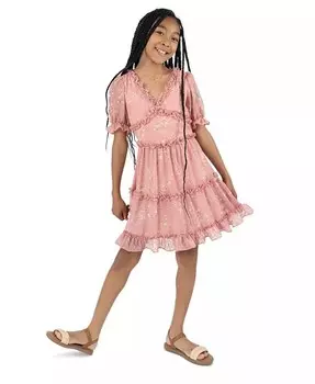 Шифоновое платье и ожерелье в горошек с v-образным вырезом для больших девочек, комплект из 2 предметов Rare Editions, розовый