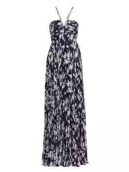 Шифоновое платье макси Eloise со складками Ml Monique Lhuillier, цвет indigo botanical