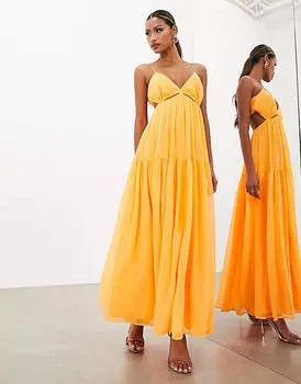 Шифоновое платье макси на бретельках со сборками и сборкой на талии ASOS EDITION