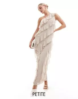 Шифоновое платье макси на одно плечо с оборками TFNC Bridesmaids Petite цвета экрю