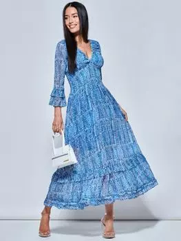 Шифоновое платье макси с абстрактными сборками Jolie Moi, синее