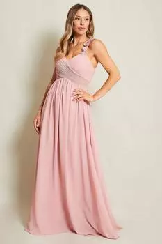 Шифоновое платье макси с цветочными плечами KRISP, розовый