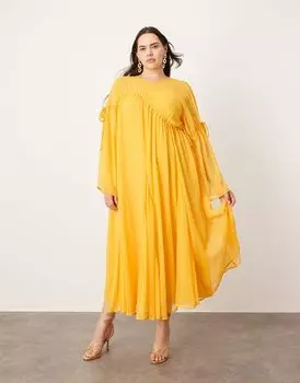 Шифоновое платье макси с длинными рукавами и сборками ASOS EDITION Curve