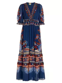 Шифоновое платье макси с геометрическим рисунком Nature Beauty Farm Rio, синий
