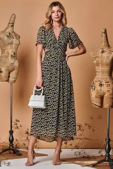 Шифоновое платье макси с глубоким вырезом и каплевидным вырезом Jolie Moi, черный