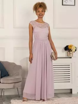 Шифоновое платье макси с кружевным лифом Jolie Moi, сиреневый