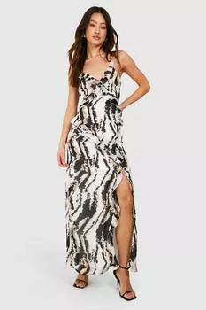 Шифоновое платье макси с леопардовым принтом и рюшами boohoo, коричневый