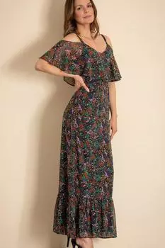 Шифоновое платье макси с луговым принтом Klass., черный