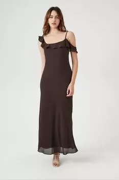 Шифоновое платье макси с оборками Forever 21, коричневый