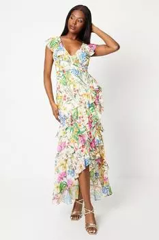 Шифоновое платье макси с принтом и рюшами Coast, зеленый