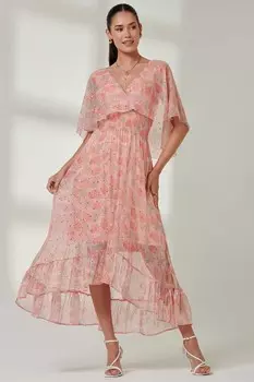 Шифоновое платье макси с рюшами и V-образным вырезом Jolie Moi, оранжевый