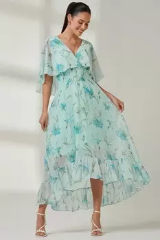 Шифоновое платье макси с рюшами и V-образным вырезом Jolie Moi, зеленый