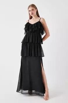 Шифоновое платье макси с рюшами Sophie Habboo Coast, черный