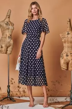 Шифоновое платье макси с точечным принтом Jolie Moi, синий