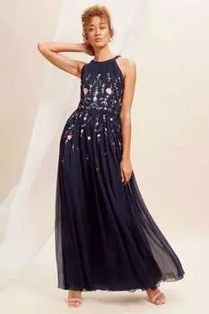 Шифоновое платье макси с вырезом бретельками Love & Roses, синий