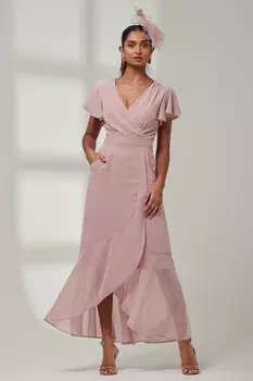 Шифоновое платье макси Vicky с рюшами Jolie Moi, розовый