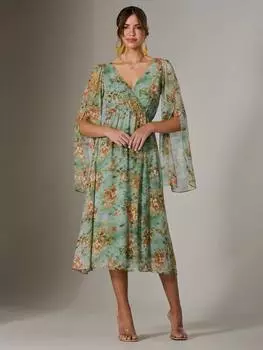 Шифоновое платье мидакси с разрезным рукавом Jolie Moi, зеленый