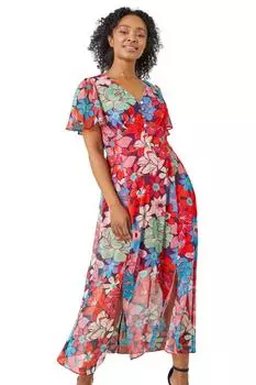 Шифоновое платье миди Petite с цветочным принтом и пуговицами спереди Roman, розовый