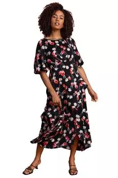 Шифоновое платье-миди с цветочным принтом Roman, черный