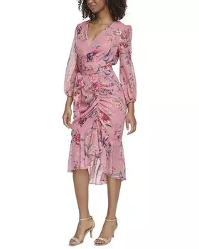 Шифоновое платье миди с металлизированным зажимом Eliza J, розовый