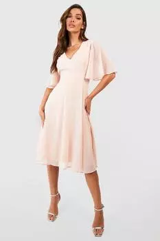 Шифоновое платье миди с рукавами ангела Boohoo, румяна