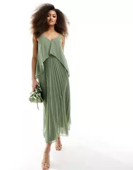 Шифоновое платье миди со складками и бретелями ASOS DESIGN