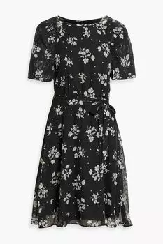 Шифоновое платье мини с флокированным цветочным принтом DKNY, черный