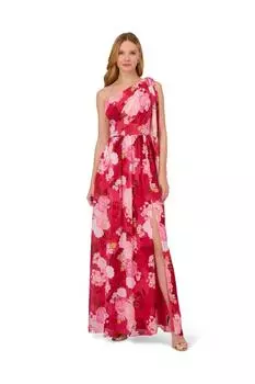 Шифоновое платье на одно плечо Adrianna Papell, мультиколор