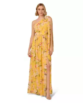 Шифоновое платье на одно плечо с цветочным принтом Adrianna Papell, желтый