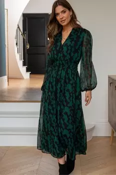 Шифоновое платье-рубашка мидакси с длинными рукавами Willow Pour Moi, зеленый