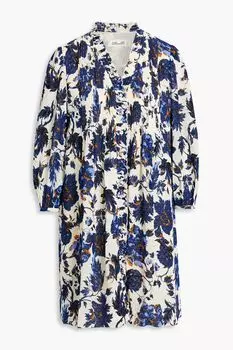 Шифоновое платье-рубашка мини Layla с цветочным принтом и защипами DIANE VON FURSTENBERG, индиго