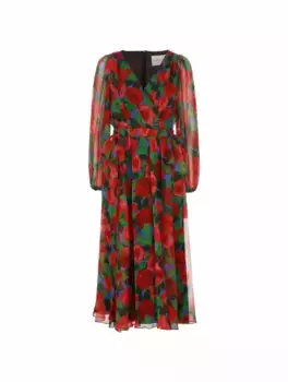 Шифоновое платье с цветочным принтом Carolina Herrera, мультиколор