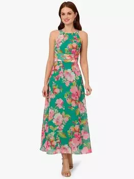 Шифоновое платье с цветочным вырезом на бретелях Adrianna Papell, зеленый/разноцветный