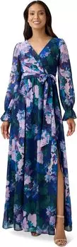 Шифоновое платье с длинными рукавами и принтом Adrianna Papell, цвет Navy Multi