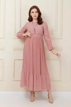 Шифоновое платье с колье и плиссировкой Powder Olcay, розовый
