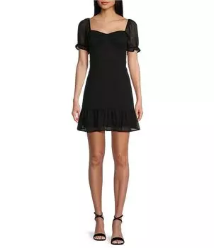 Шифоновое платье с короткими рукавами и вырезом сердечком GB GB, черный