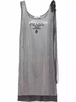 Шифоновое платье с кристаллами Prada, серебяный
