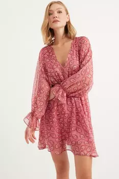 Шифоновое платье с объемными рукавами Tbn, розовый