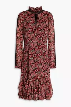 Шифоновое платье с оборками и цветочным принтом MIKAEL AGHAL, черный