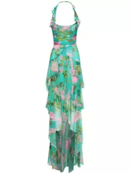 Шифоновое платье с оборками и принтом Oscar de la Renta, зеленый