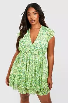 шифоновое платье с орбками Boohoo, зеленый