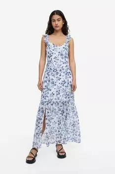 Шифоновое платье с открытой спиной H&M, синий/цветочный